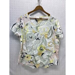Rachel Zoe Shirt Womens 1X‎ White Linen Floral Top Casual Party Beach Coastal